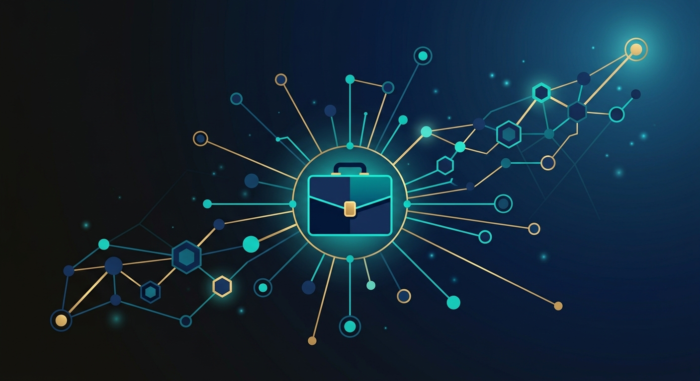 Abstract geometric illustration of an interconnected professional network representing B2B lead generation through LinkedIn advertising.